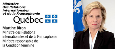 Ministères des relations internationales et de la francophonie du Québec. Martine Biron, Ministre responsables de la condition féminine.