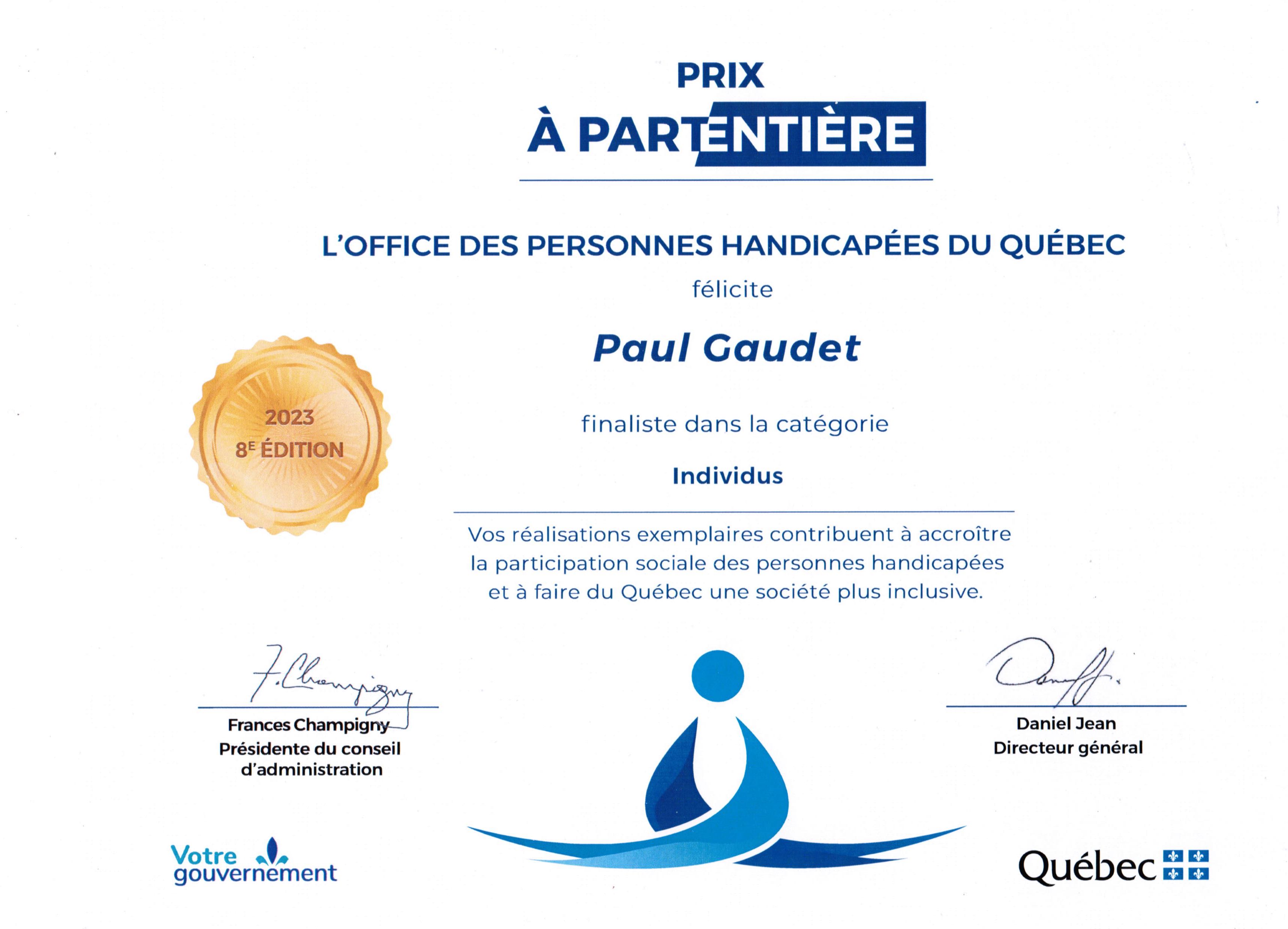 nomination prix à part entière