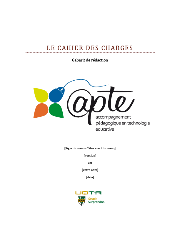 Le cahier des charges