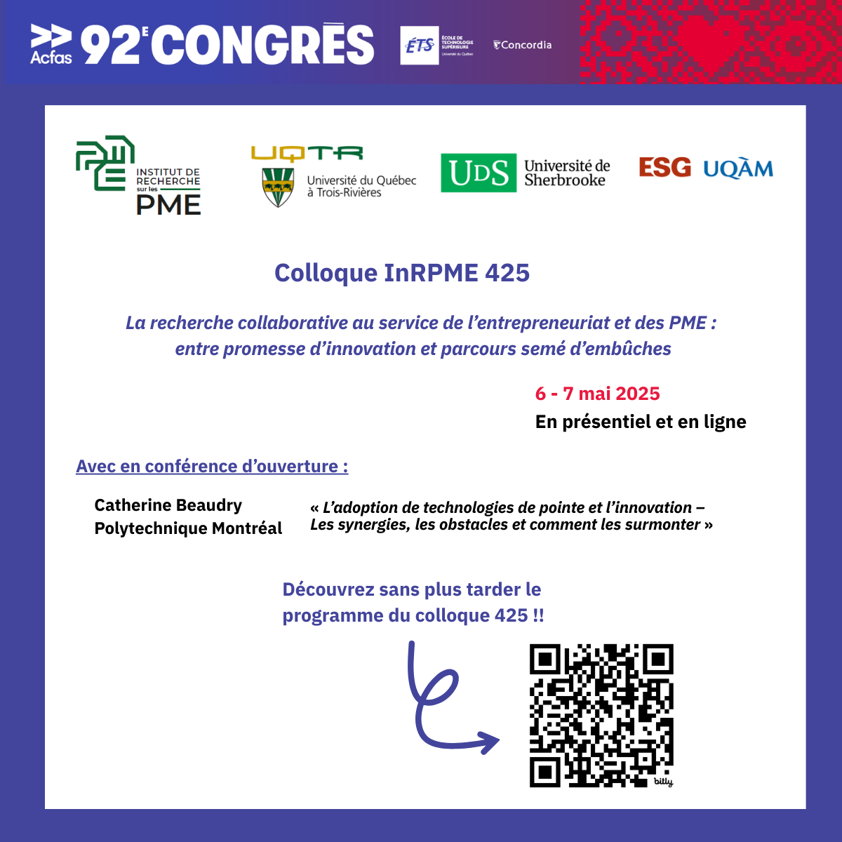Programme du colloque 425_Congrès de l’Acfas