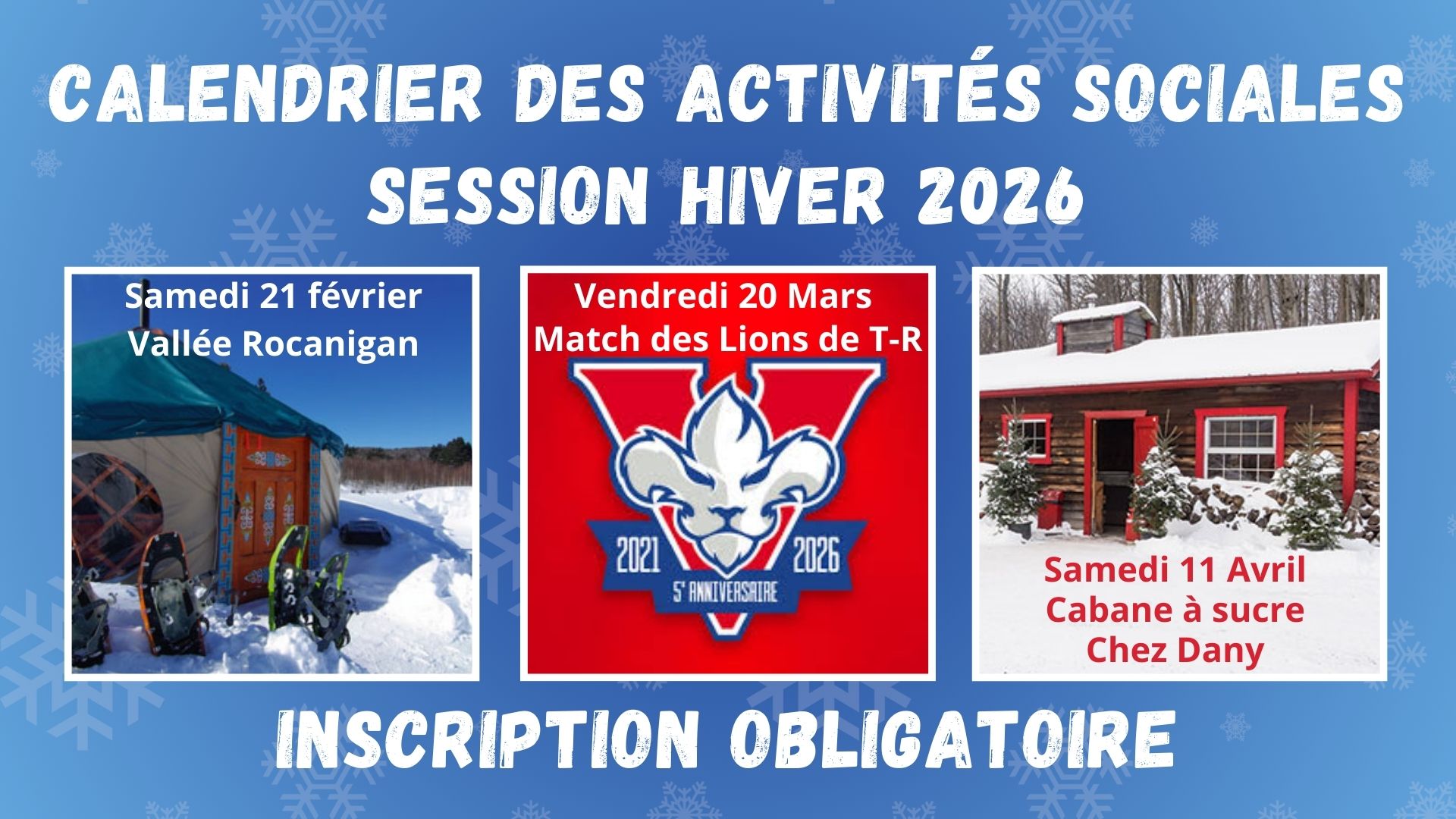 Calendrier des activités H26