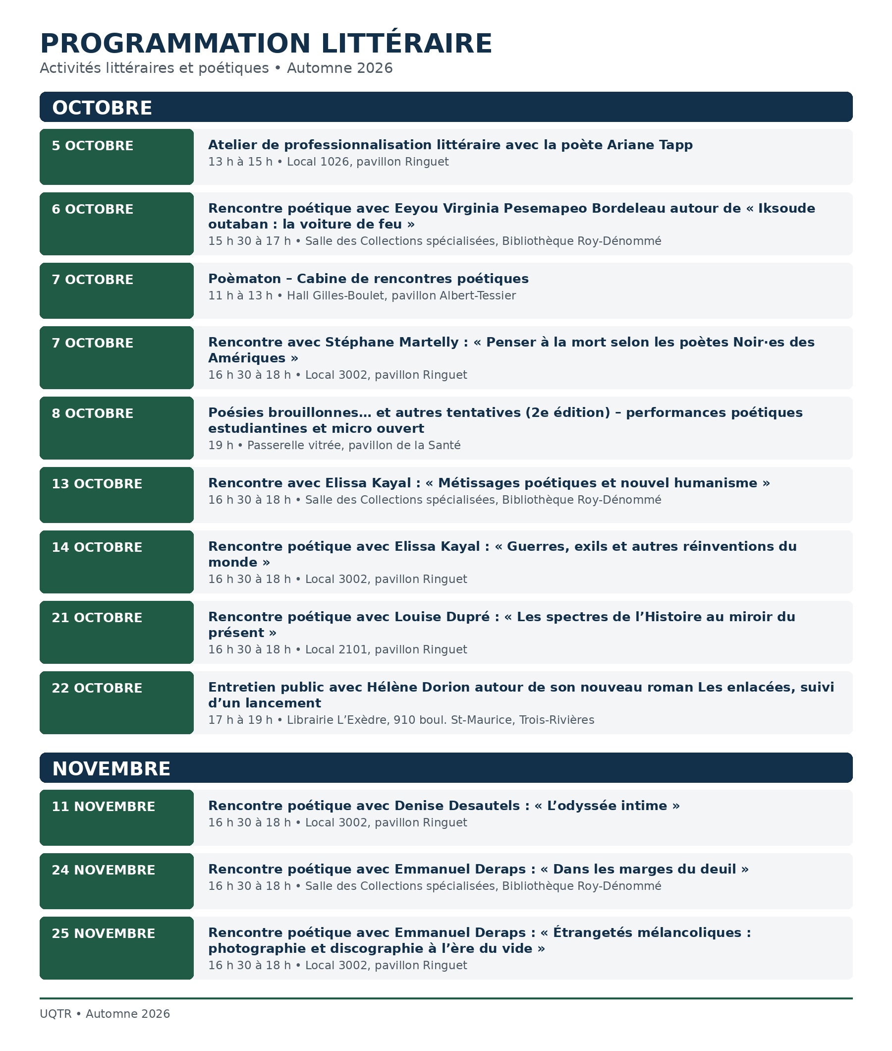 programmation littéraire